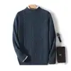 Suéter de lã grosso de dupla camada para inverno para homens, suéter de tricô gola alta meia, suéter base de cashmere de caimento solto para homens