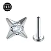 Aleación de Titanio F136 Mini Estrella de Cuatro Puntas Full Diamante Estrella de Cinco Puntas Perforación para Labio Perforación para Oreja Perforación para Cartílago Joyería de Perforación Rosca de 0.9