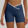 Shorts de Yoga Cruzados Europeos y Americanos de Cintura Alta Cruzados Nude Ajustados Levanta Glúteos Durazno Shorts de Fitness de Secado Rápido Shorts Deportivos