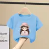Camiseta de Manga Curta para Meninas Verão 2026 Nova 100% Algodão Top de Verão Infantil para Crianças Maiores Camisa Fina de Meia Manga