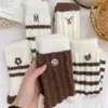 Meias de Lã Australiana de Cano Médio com Forro de Lã, Estampa Floral Doce e Fofa com Laço, Meias Esportivas Quentes Versáteis Estilo Japonês para Outono e Inverno