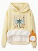 Sudadera de mujer transfronteriza de otoño e invierno con capucha y bolsillo tipo canguro de manga larga con forro polar y estampado de libélula gruesa.