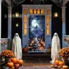 Capa de porta de tecido com bandeira de Halloween transfronteiriça, bruxa e fantasma, decoração de porta com efeito realista de terror.