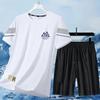 Verano 2025 Traje de dos piezas deportivo y de ocio para hombre, para fitness, correr, entrenamiento, transpirable, de seda de hielo fresca, elástico, de manga corta