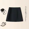 Falda Corta de Diseño Plegado con Cremallera Estilo Coreano, Falda de Línea A Adelgazante Estilo Traje con Ribete de Encaje para Mujeres Pequeñas, Verano