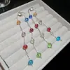 Brincos de Franja de Cristal Colorido com Agulha de Prata, Brincos Frescos e Doces, Brincos de Luxo Leve e High-End com um Design Único