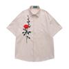 Marca de Moda Estilo Americano Camisa de Pana Bordada con Flores de Manga Corta para Hombres y Mujeres Moda Suelta Camisa de Pareja Bf Chaqueta Delgada