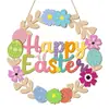 Letrero de Puerta Nuevo para Decoración de Pascua Transfronterizo, Adorno Colgante para Porche de Puerta Principal de Granja Festiva, Decoración Colgante de Corona de Huevo de Pascua de Madera