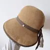 Elegante Sombrero de Pescador de Paja con Lazo de Cuadros para Mujer, Sombrero de Cubo Versátil Casual de Verano, Sombrero de Paja con Protección Solar