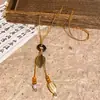 Collar Trenzado de Cuerda con Perlas de Piedra Natural para Mujer, Cadena para Clavícula de Piedra Ojo de Tigre Estilo Chino Nuevo Vintage, Accesorio Largo Colgante para el Cuello con Manchas