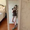 Camiseta para Mujer Verano Estilo Retro Americano Coreano Dulce Fresca Picante Chica Cuello en V Hombro Normal Manga Corta Ajuste Delgado Moda Versátil