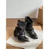 Botines Marrones Chuyuji con Punta y Hebilla para Mujer, Tacón Grueso, Botas Vaqueras Acampanadas Fruncidas, Botas de Jinete