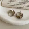 Pendientes Redondos de Cristal de Color Café de Alta Gama Minimalistas para Mujer, Accesorios de Pendientes Versátiles de Moda Tendencia de Lujo Ligero de Nicho para el Trabajo