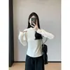Conjunto de trabalho~ Elegante camiseta básica de manga comprida com gola alta discreta, confortável e leve, perfeita como camada base para mulheres, nova coleção de outono H090913