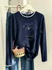 Camiseta de algodón puro para mujer, estilo dos piezas falsas, cuello redondo, manga larga, para otoño, con diseño único, aspecto elegante, efecto rejuvenecedor y versátil como top o capa base