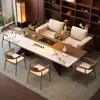 Despejar sala de estar mesa de té grande y larga con sofá estilo chino nuevo madera maciza lujo ligero estilo nuevo de alta gama mesa de té de losa de roca preparar té jefe