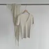 Conjunto de Dos Piezas Taochuan Minimalista Adelgazante Camisa de Punto de Manga Corta con Cuello en V + Chal Bufanda Triangular Top Elegante YL101