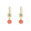Pendientes de plata de ley S925 chapados en oro con cuentas rojas del sur, pendientes retro distintivos, elegantes y elegantes con gancho para la oreja para mujer.