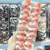 Diadema de tela elástica con estampado de fresas a cuadros y encaje, color rosa, moderna, dulce, para coleta alta