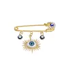 Broche de Borla Olho de Diabo Cravejado de Diamantes Criativo Europeu e Americano, Broche de Estilo Frio para Suéter de Cintura com Olhos Azuis de Alta Qualidade