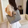 Bolso Tote de Cuadros Nuevo 2026 para Mujer, Bolso de Hombro de Gran Capacidad, Bolso de Lona Lindo de Dibujos Animados Estilo Coreano, Bolso de Mano