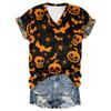 Camiseta con cuello en V para mujer con impresión digital 3D de moda de Halloween transfronteriza 2024