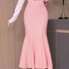 Ladies slim fit emagrecendo mulheres outono e inverno 2023 estilo ocidental saia rabo de peixe bainha mid-length babado saia feminina