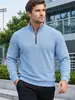 Suéter de malha masculino Amazon transfronteiriço com padrão jacquard texturizado, moletom casual de manga longa com gola Henley de meio zíper outono/inverno