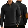 Sudadera estilo americano con cuello alto, manga larga, jacquard texturizado para primavera y otoño para hombre, con tapeta de color contrastante y parches en los codos