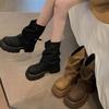 Botas de Calça Populares Retrô com Solado Grosso, Botas, Aumento Interno Feminino, Quentes, Modernas e Versáteis Botas Maillard de Cano Médio