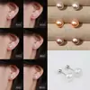 Pendientes de Plata Pura S999 Pendientes de Perla de Agua Dulce Natural 5A Semicírculo Forma de Bollo Roscados Pendientes No Extraíbles 999