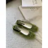 Versión de piel de oveja ~ Aumento interno de altura de 4 cm zapatillas de ballet para mujer, combinadas con faldas, zapatos Mary Jane de hada color verde terciopelo estilo francés