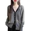 Nuevo Cárdigan de Punto con Cuello en V y Piel de Mapache para Primavera y Otoño, Manga Larga, Bloques de Color, Top Holgado