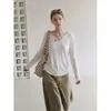 Blusa de proteção solar em mistura de linho para mulheres, nova coleção outono 2026 estilo coreano slim fit levemente transparente com toque fresco, camiseta de manga longa top trendy