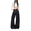 Jeans de pierna ancha con botones, diseño deconstruido plisado, color Naranja Juvenil # para mujer, corte holgado, adelgazante, de nicho, modernos, versátiles, de largo hasta el suelo
