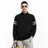 Suéter de tricô com duas listras, cardigã de casal masculino e feminino, design listrado, estilo old-money, outono/inverno, atacado de uma fábrica transfronteiriça