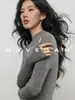 Suéter de Punto de Manga Larga con Cuello Medio Alto Yu Jian HAVEGAN para Mujer, Capa Base Estilo Old Money, Ajuste Delgado, 100% Lana