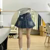 Saia jeans curta plissada de cor clara para mulheres, novo estilo de verão, plus size, cintura alta, modeladora, saia evasê para corpo tipo pera