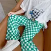Pantalones Nuevos para Niñas 2024 Primavera y Verano Moda Tablero de Ajedrez Pantalones de Pierna Ancha Pantalones Rectos de Seda de Hielo para Niños
