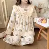 Pijama de Algodão Nuvem para Mulheres, Primavera e Outono, Estilo Princesa Fofo, Manga Longa e Calça de Desenho Animado, Conjunto Fino para Casa, Atacado
