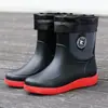 Botas de chuva impermeáveis, sapatos de chuva masculinos, tamanhos 35-49, estilo moderno de cano médio, com forro fixo e solas antiderrapantes, estilo de cano curto
