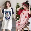 Camisola de verão feminina de manga curta, estilo coreano, plus size, solta e fofa, comprimento médio, pode ser usada fora de casa, pijama casual, roupa de casa