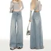 Jeans Retro Azules de Pierna Ancha para Mujer Otoño Invierno Estilo Caliente Cintura Alta Adelgazantes Forma de Pera Tallas Grandes Pantalones Rectos Holgados