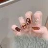 Sombra Leopardo Âmbar Estampa de Leopardo Melard Vintage Strass Brilhante Luxo Leve Sensação de Alto Padrão Clareamento Unhas Usáveis Feitas à Mão
