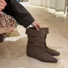 Primeiro Encontro Botas de Cano Curto da Moda Sazonal Bico Fino para Mulheres Outono Emagrecedoras Botas Skinny Marrons Versáteis Elegantes