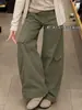Pantalones de trabajo rectos color verde militar estilo americano para mujer, nuevo y genial, elegantes, de pierna ancha holgada para figuras petite, otoño 2026