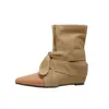 Botas de moda para mujer de 6 cm de altura, punta fina, con cordones y lazo, nuevo estilo 2026, diseño patchwork, efecto adelgazante, botines, botas estilo western