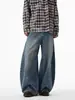 Jeans Americano de Perna Larga Scimitar Masculino Marca Trendy Cleanfit Lavado Desgastado Solto Emagrecedor Comprimento Total Microflare Calças