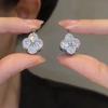 Exquisitos aretes de flor de la suerte con micro incrustaciones de circonitas, hebilla para la oreja, para mujer, lujo ligero, elegantes, lujosos, combinan con todo, aretes de moda, joyería para la oreja