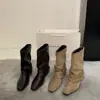 Botas curtas femininas 2026 novo outono vintage fivela de cinto emagrecimento botas western com salto grosso e bico fino